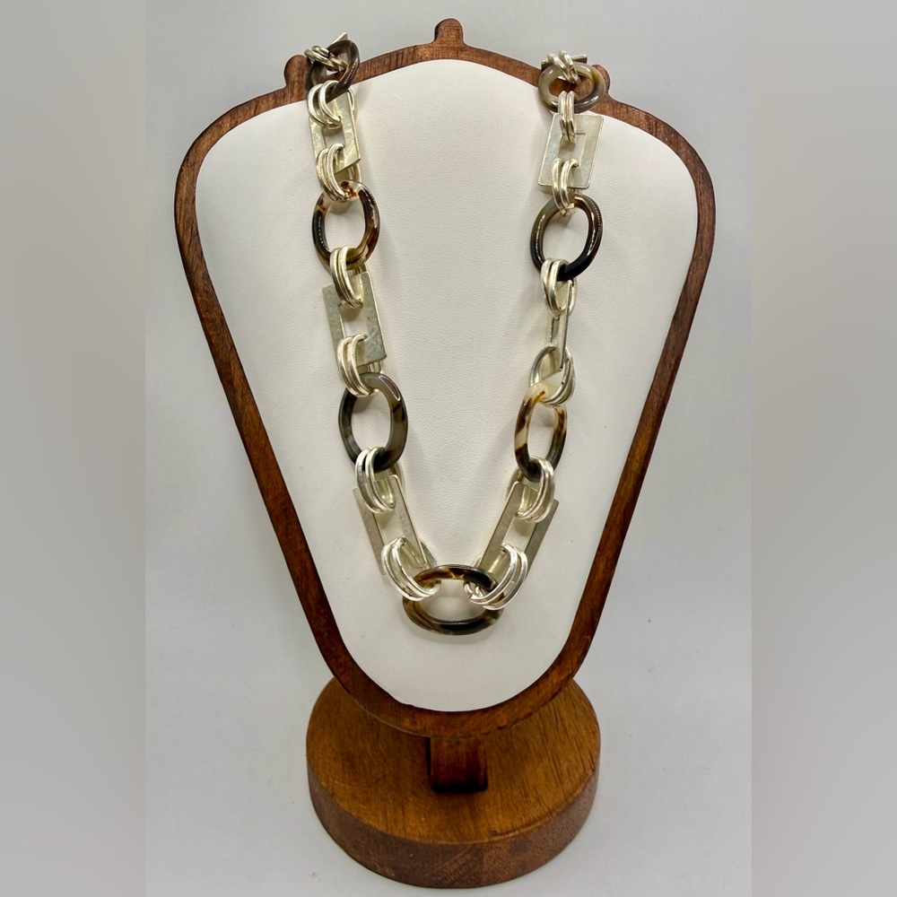 Chunky Mixed Link Statement Necklace Gold Tortoiseshell Resin Chain